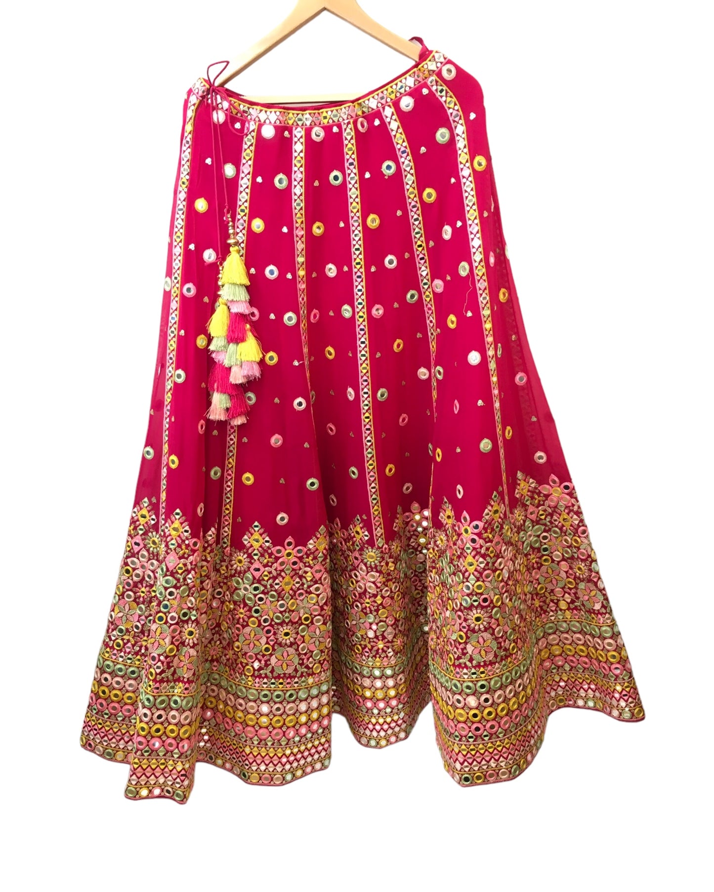 Fuchsia Pink - Mirror Work Chiffon Designer Lehenga Set - UK Stock - 24h Dispatch - JaiLaxmi KYY 0124