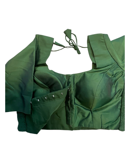 Bottle Green - HYBRID Silky Saree blouse - With Elastic on both side for Great fit - Size 36",38", 40" S M L - VAM1216 Ap