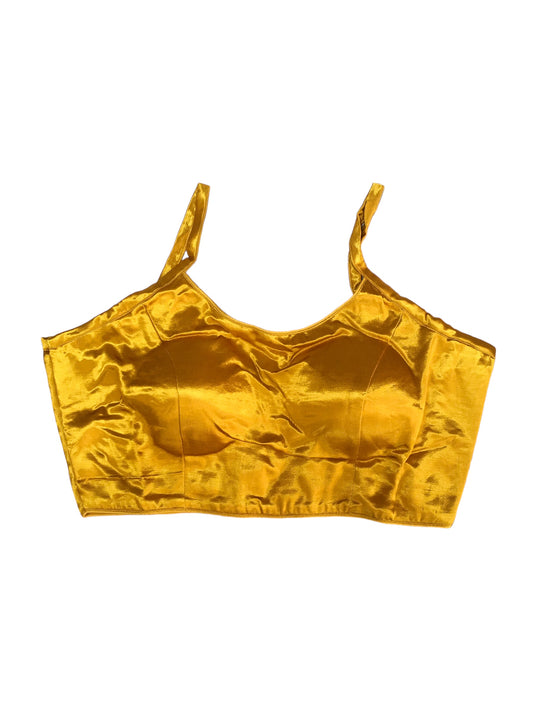 Mustard Yellow - Spaghetti Strap Gaji Silk Saree / Lehenga blouse - 38" Bust - UK 12 - Back Fasten - AF2402 A 0324