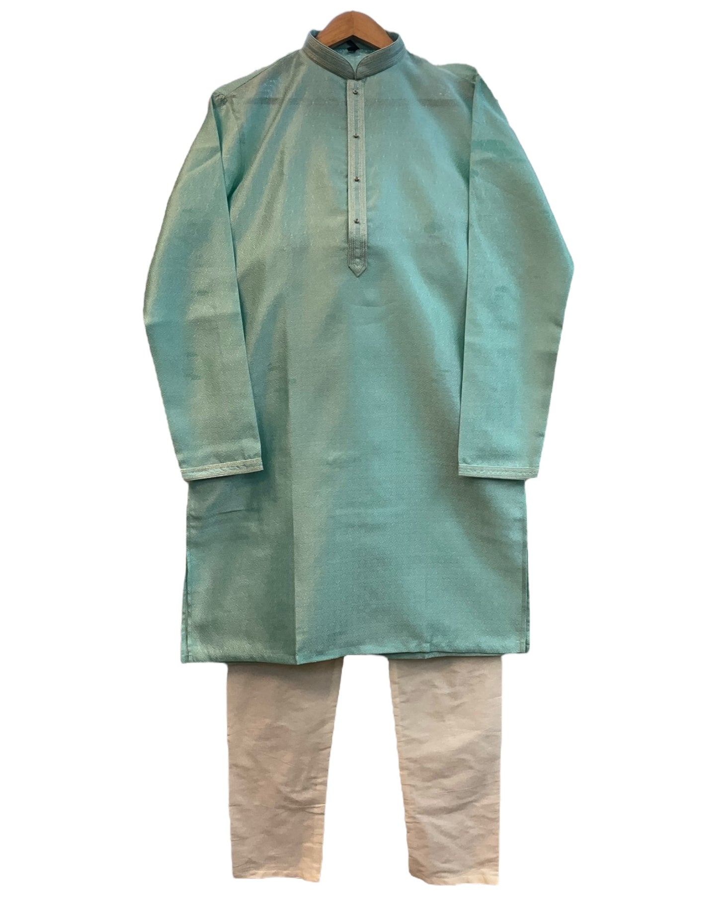 Sea Green - Silky Mens Indian Kurta set - UK Stock - Ideal to Pair with a Waistcoat - VEE2483 KH