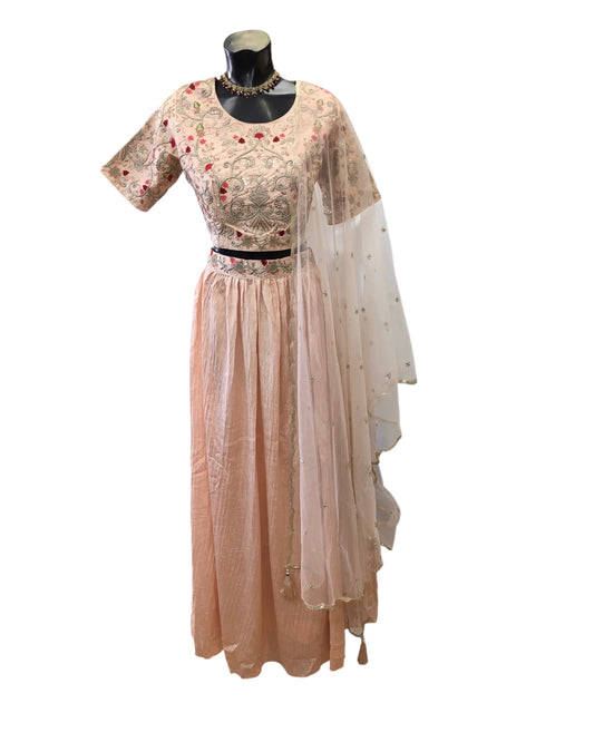 Peach -Silky Lehenga Set - Size 16 / 42" - Weddings , Sangeet, Henna, Haldi - 24h Dispatch - SAY5311 TT