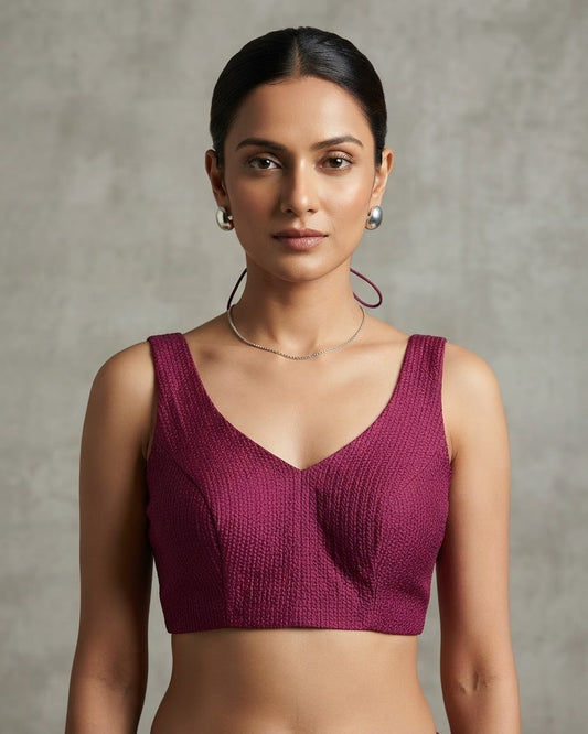 Size 36" / UK 10 - Maroon - Sleevless Saree blouse with cups - UK Stock - With Margin inside - VAM1301 - KY