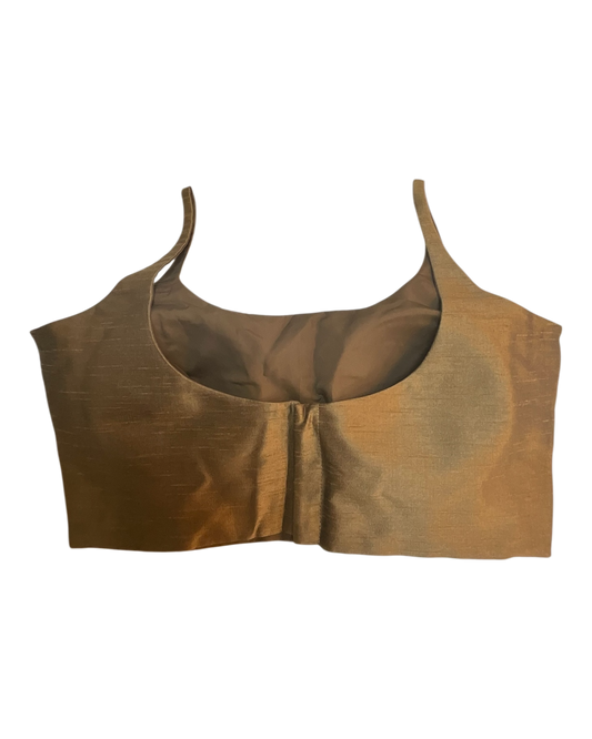 Antique Gold - Rich Banarasi Thin Strap Designer Saree blouse with cups, 38" - UK Stock - Quick Delivery - RNK - R651- H