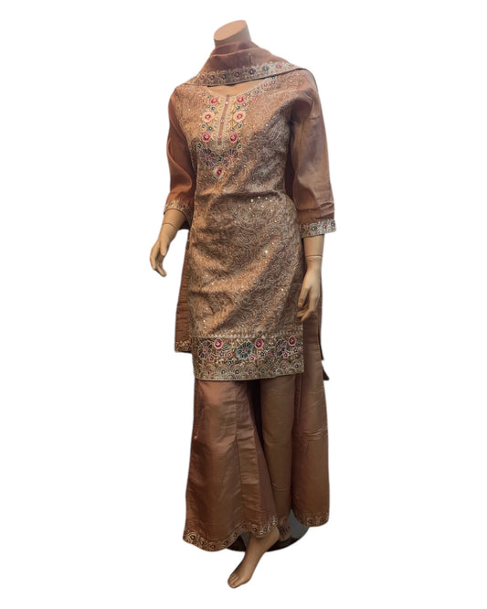 Rose Gold - Ladies Medium Length Top Palazzo Trousers Suit - Size 12 (38") - KTC250149 TK