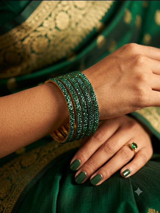 Jade / Rama Green - Set of 8 Stone Bangles - M to XXL - HAN2601 07Ka26