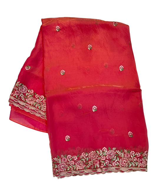 Coral Pink - Fancy Party Saree with Blouse Piece - UK stock - 24hr Dispatch - LTF4603 07VY26