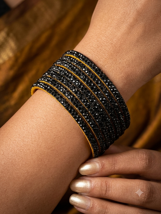 Black - Set of 8 Stone Bangles - M to XXL - HAN2601 07Ka26