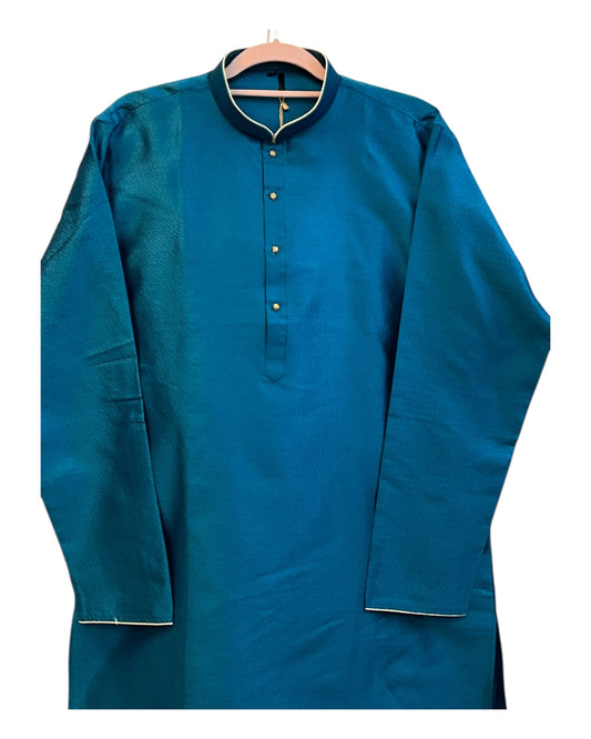 Turquoise Blue - Banarasi Handloom Brocade Mens Indian Kurta set - UK Stock - Weddings / Walimas , Sangeet, Diwali, Eid, Mehndi / Henna - VEE1642 KJ