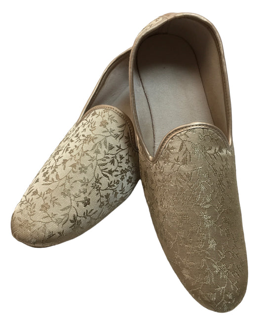 Very Comfortable Dark Gold Brocade Loafer Style Mojri - Indian Mens shoes - Mojari , Khossay - YD2305
