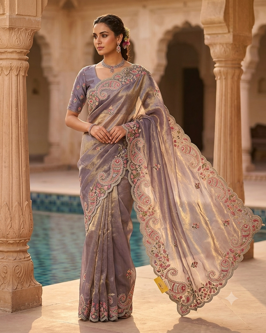 Sale! Lilac - Pastel Silky Saree with Blouse Piece - MF3793 TP 0824