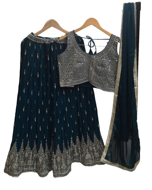 Turquoise Blue Ready Made Lehenga Set - Size 12 - 38"(Loosen up tp 14) ) UK Stock - 24h Dispatch - KTC2432 TK 0324