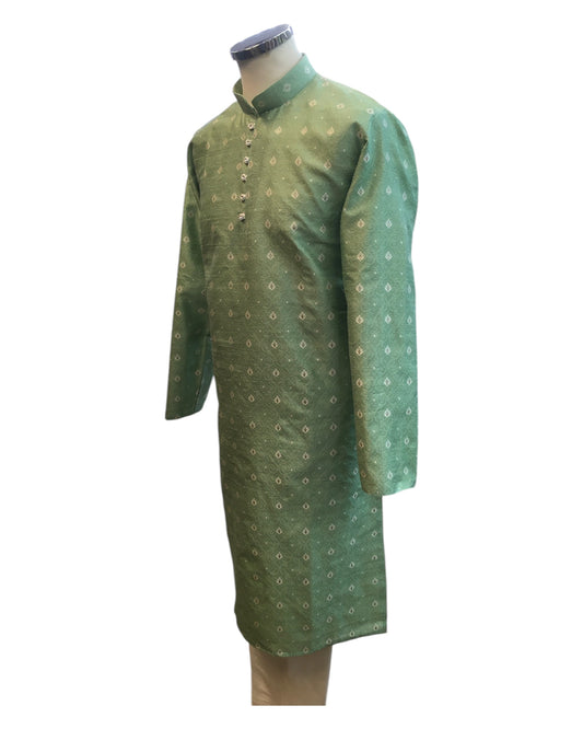 Light / Mint Green - Handloom Self Brocade Mens Indian Kurta set - Weddings / Walimas , Sangeet, Mehndi / Henna , Eid / Diwali - BS2501 01VP25