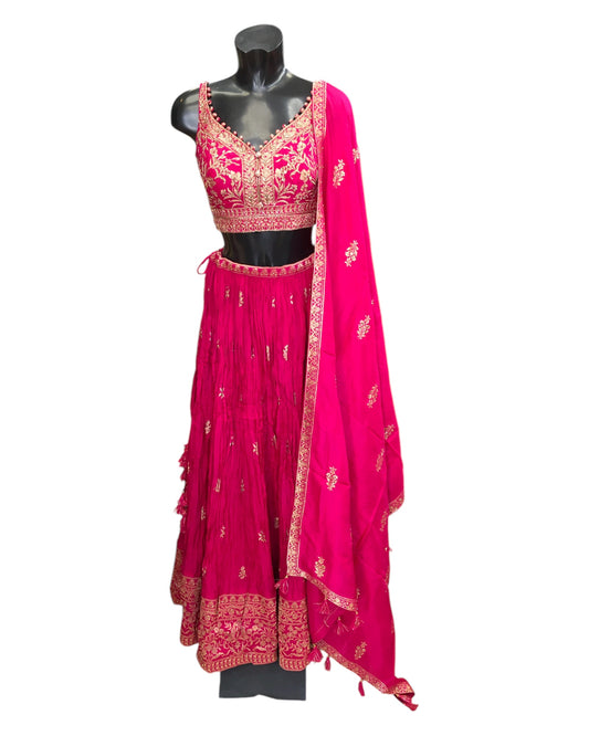 Fuchsia - Designer Ready Made Lehenga Set - Size 10 (12) UK Stock - 24h Dispatch - HINA KVP 0425
