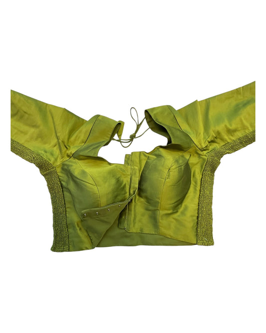 Mehndi / Henna Green - HYBRID Silky Saree blouse - With Elastic on both side for Great fit - Size 36",38", 40" S M L - VAM1216 Ap