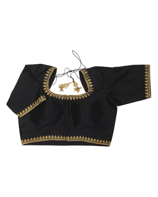 Black - Dupion Silky Saree / Lehenga blouse - 42" Bust (UK 16) Can be let out to size 18 - KP272 01Hp25