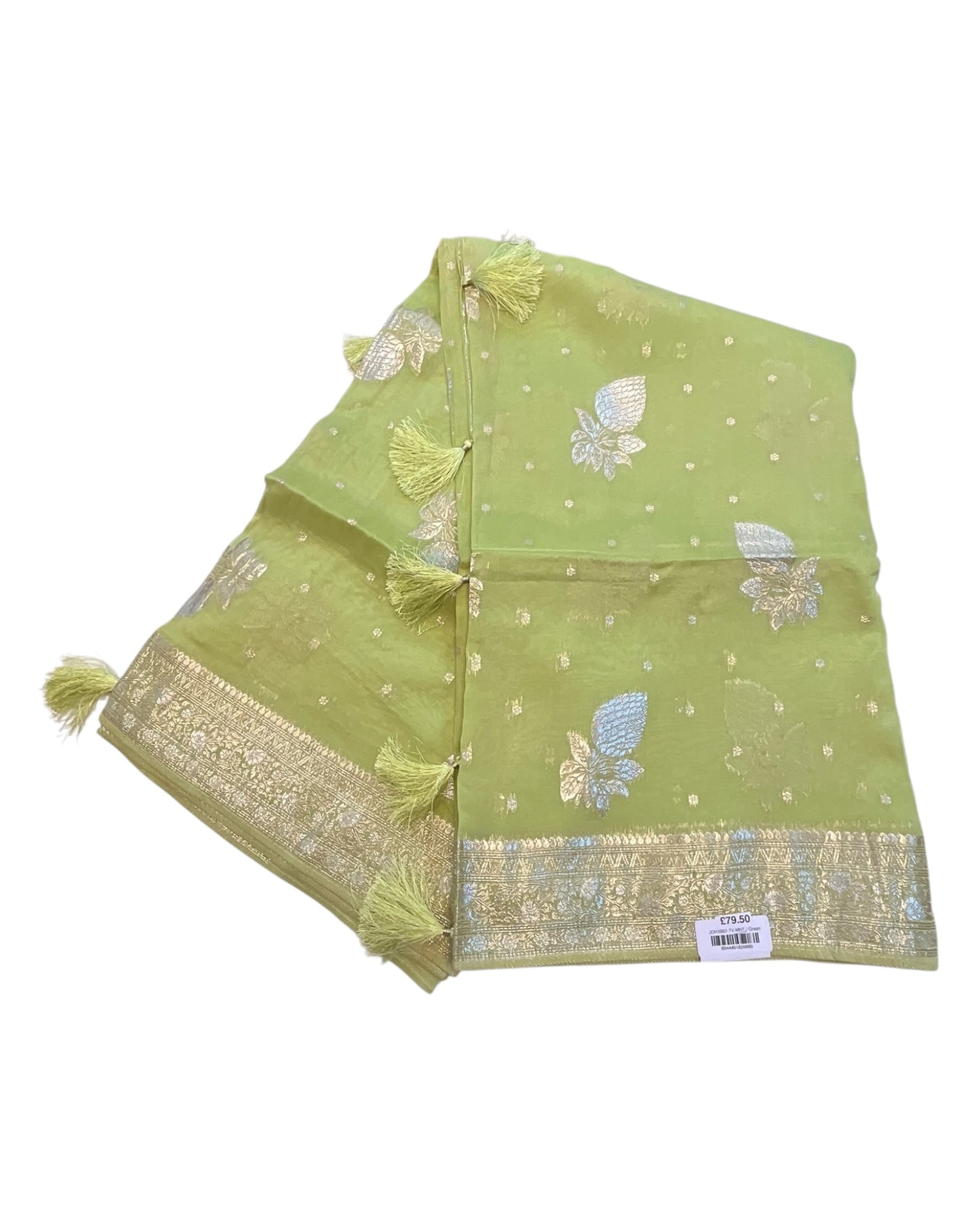 Light Green / Mint - Handloom - Chiffon Banarasi Saree with Blouse Piece - JOH1607 10TV25