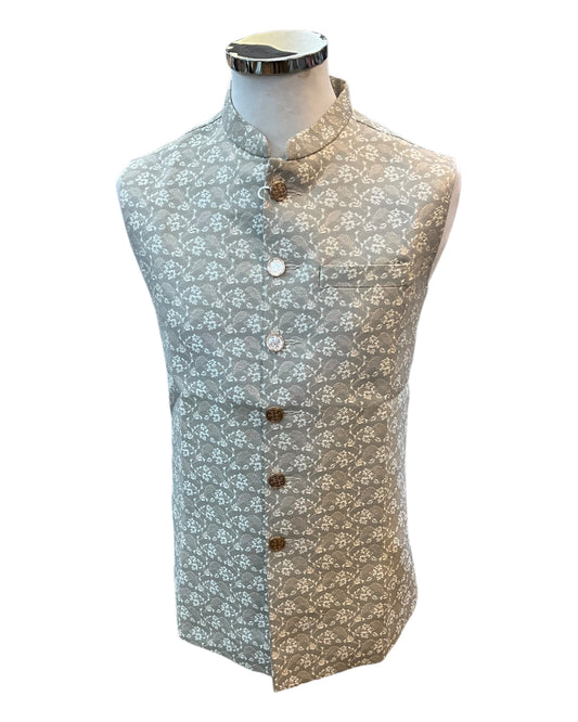 Beige Banarasi Brocade - Premium Mens Indian Waistcoat - UK Stock - 24 hr Dispatch - VNS-JKT23 10KT25)