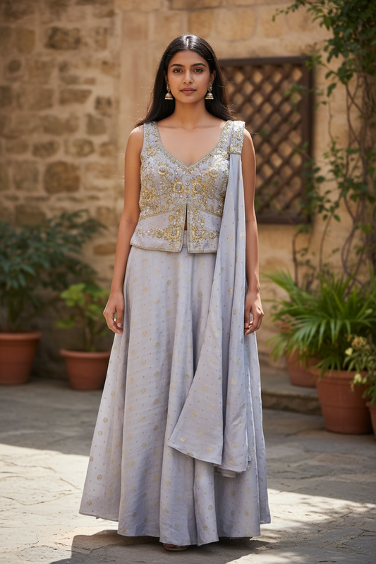 UK 12 / 38" - Lilac - Designer Ladies Indian Short Top Palazzo Trousers Suit - UK Stock - 2/3 days delivery - VMK JINA RY