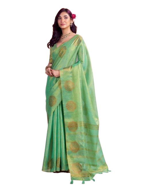 Apple Green - Traditional Silky Fancy Saree with Blouse Piece - UK Stock - 2/3 days Delivery 12KT25 RP478