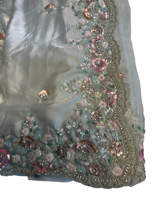 SALE! Sky Blue - Pastel Sequins Silky Saree with Blouse Piece - MF3801 JJ 0824
