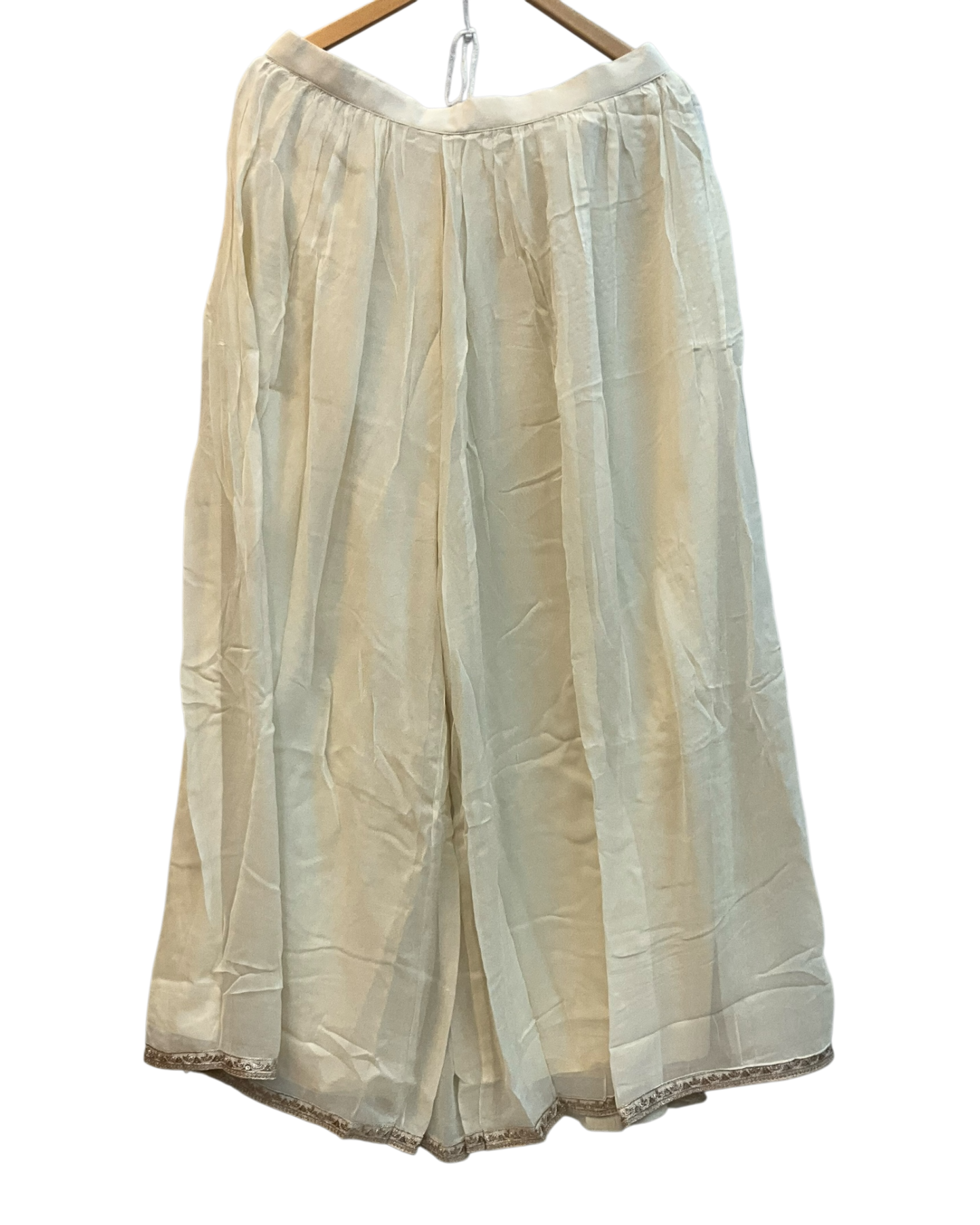 UK 18 / 44" - Cream / Light Gold - Crepe Ladies Sharara / Palazzo Trousers Suit - Sangeet / Henna / Temple - OC83009 JV