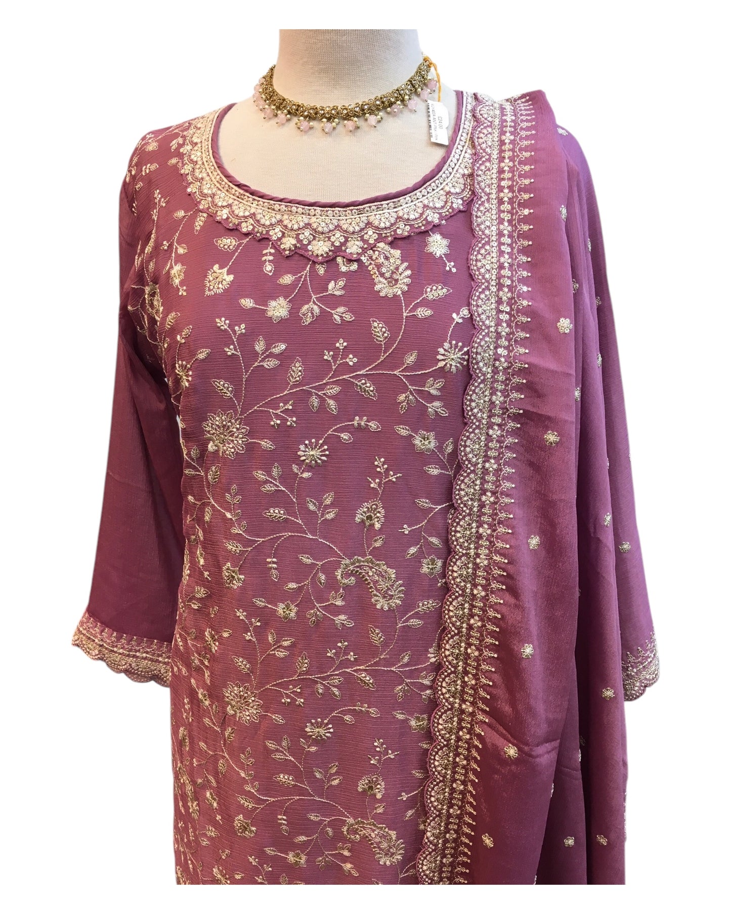 Lilac - Simple / Classy Ladies Indian Palazzo Trousers Suit with Printed Dupatta - Size 16 (42") - VF66846 TK1024