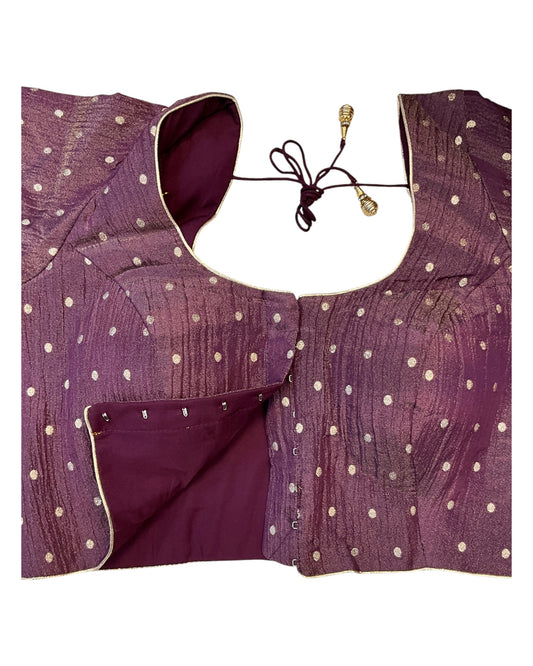 36" & 40" - Wine - Banarasi Tissue Saree / Lehenga Blouse - Margin inside for adjustments - X1228 01KK25