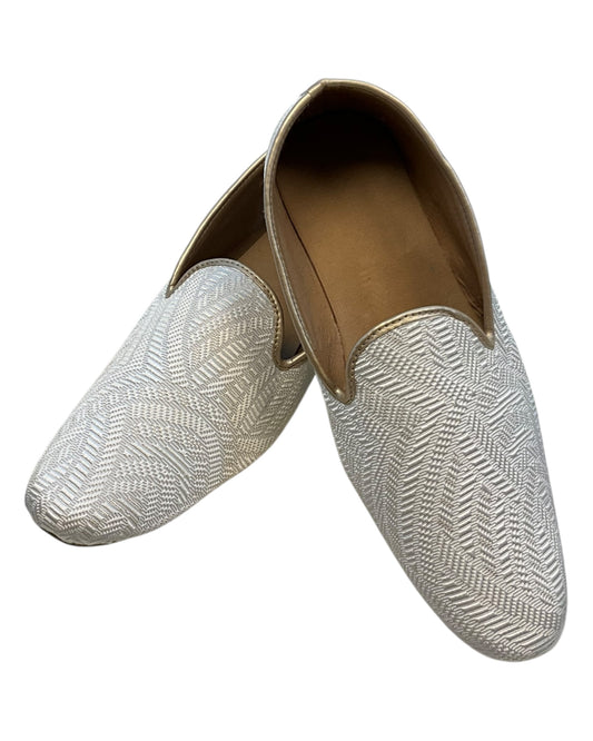 Very Comfortable Cream Brocade Loafer Style Mojri - Indian Mens shoes - Mojari , Khossay - YD2505 C