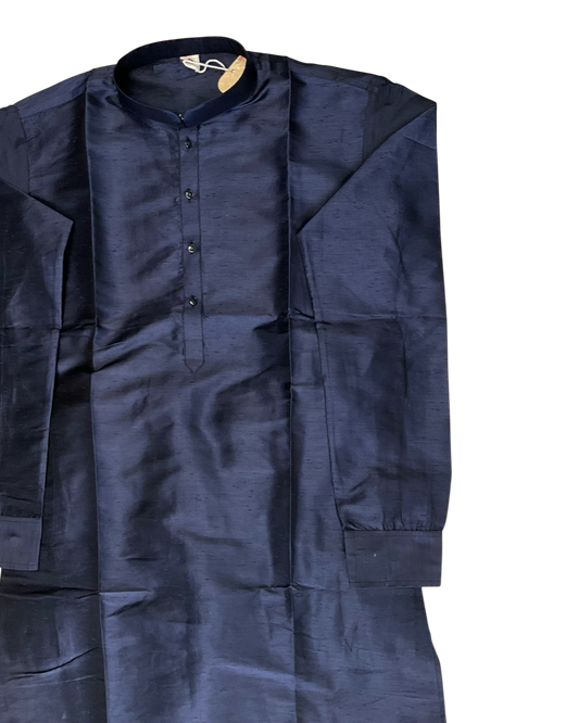 Navy Blue - Plain Silky Mens Indian Kurta set with Trousers - UK Stock - Weddings / Walimas , Sangeet, Diwali, Eid, Mehndi / Henna - EM66 05KJ26