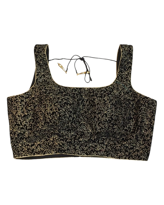 Black - Velvet Embroidered Saree / Lehenga Blouse - 38" Bust (UK 12) Can be let out to size 14 - X952 01KT25