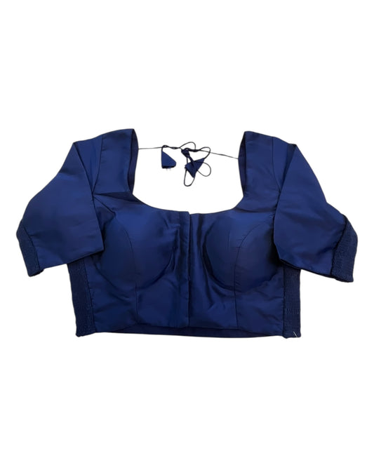 Navy Blue - HYBRID Silky Saree blouse - With Elastic on both side for Great fit - Size 36",38", 40" S M L - VAM1216 Ap