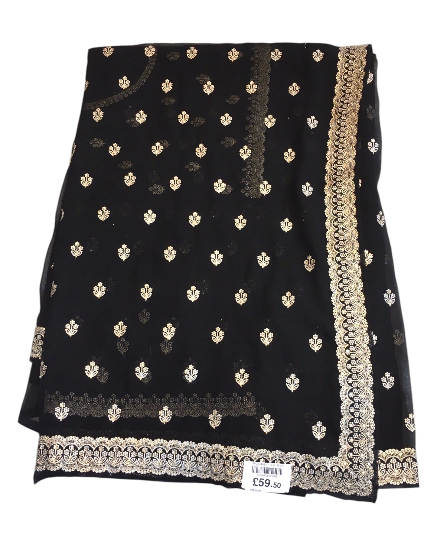 Black - Chiffon - Party Wear Embroidered Saree with Blouse Piece - SP2504008 VY