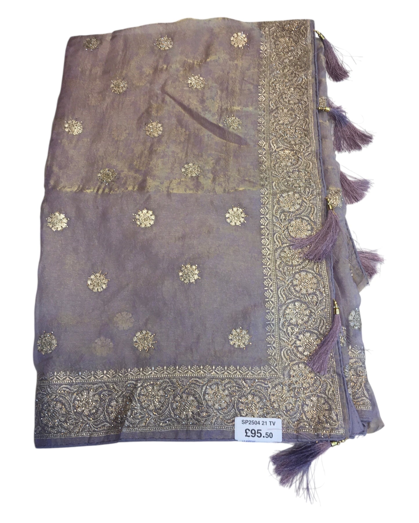 Purple - Tissue Chiffon - Party Wear Embroidered Saree with Blouse Piece - SP250421 TV