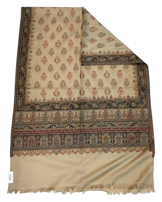 Beige - Soft Art Wool Handloom Woven Shawl - (P350) 11KY24 NTC2414
