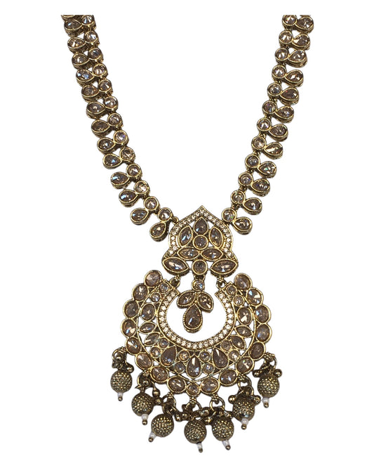 Antique Gold & Stones - Antique Gold Finish Long Necklace set - Bollywood - Weddings - AVON8016 11VT24