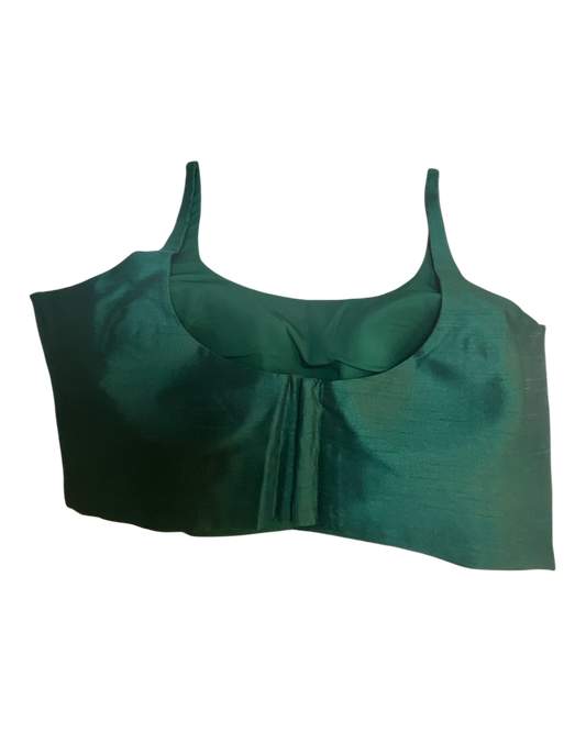 38" / UK 12 - Bottle Green - Silky Designer Saree blouse with cups, Sleeveless - UK Stock - Quick Delivery - RNK - R651-H