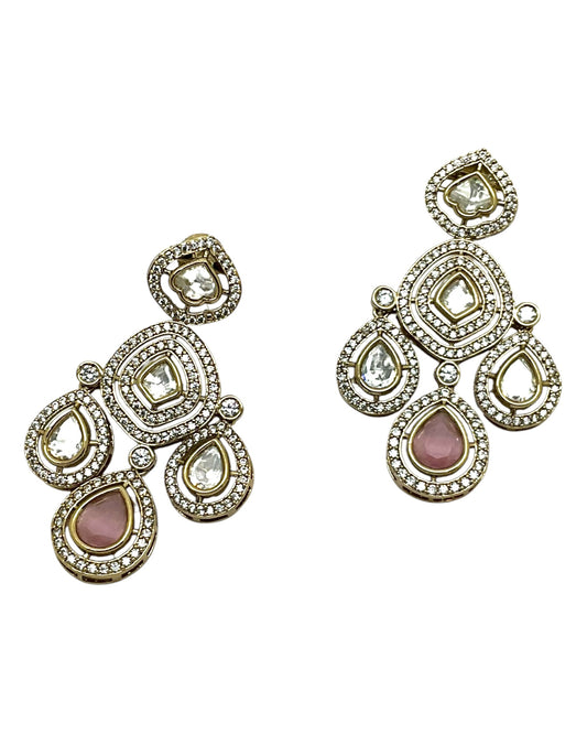 Baby Pink - Medium Size Antique Gold Finish Choki Necklace Set with Earrings - Bollywood - AVON-KU1788 08VT25