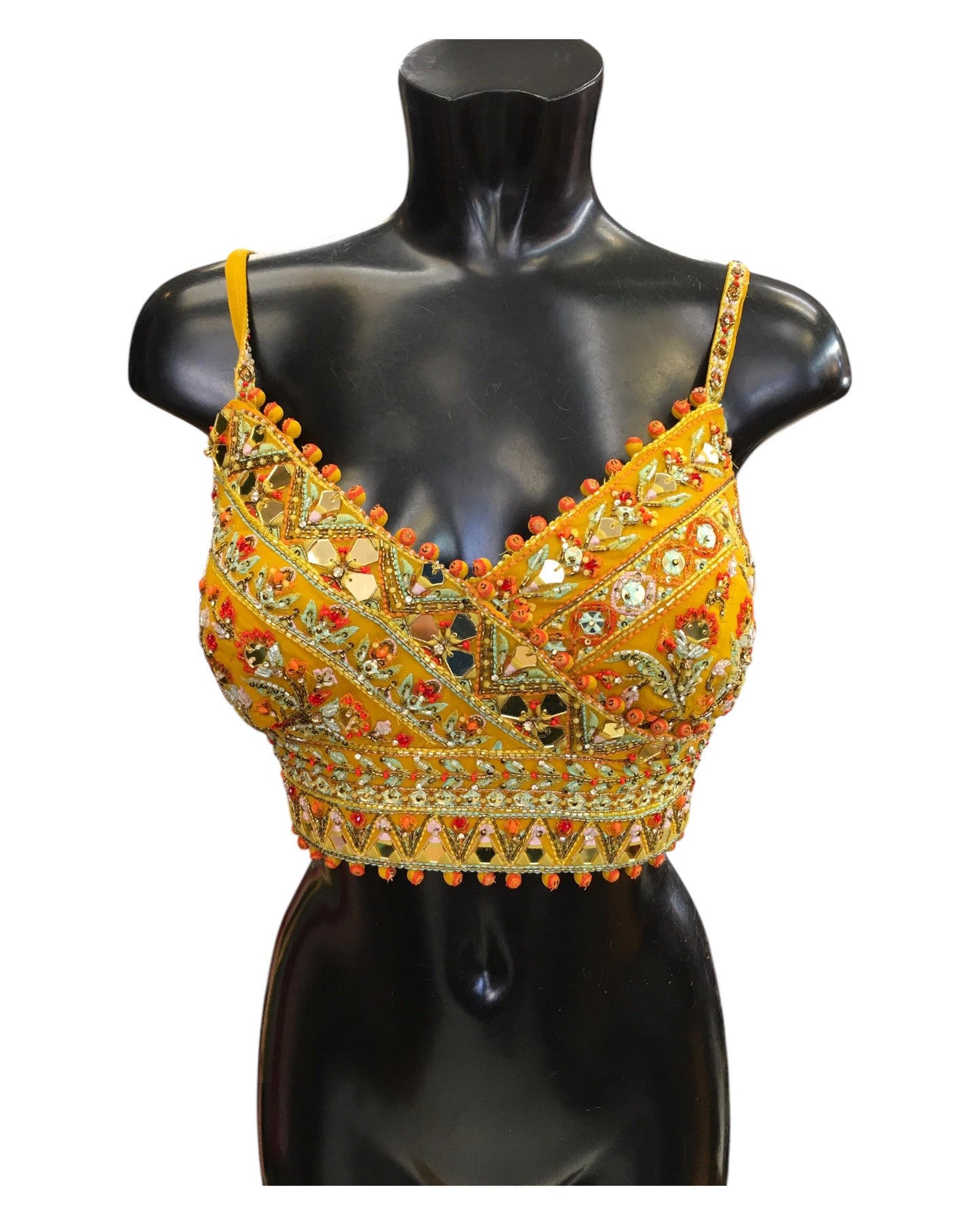 Haldi Yellow - Designer Ladies Short Top Palazzo Trousers Suit - Size 12 (38") - VMK POOJA CP
