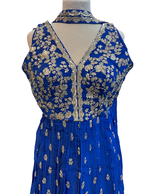 Size 12 (38") - Royal Blue - Designer Ladies Medium Top Palazzo Trousers Suit - VMK Upasana JJ