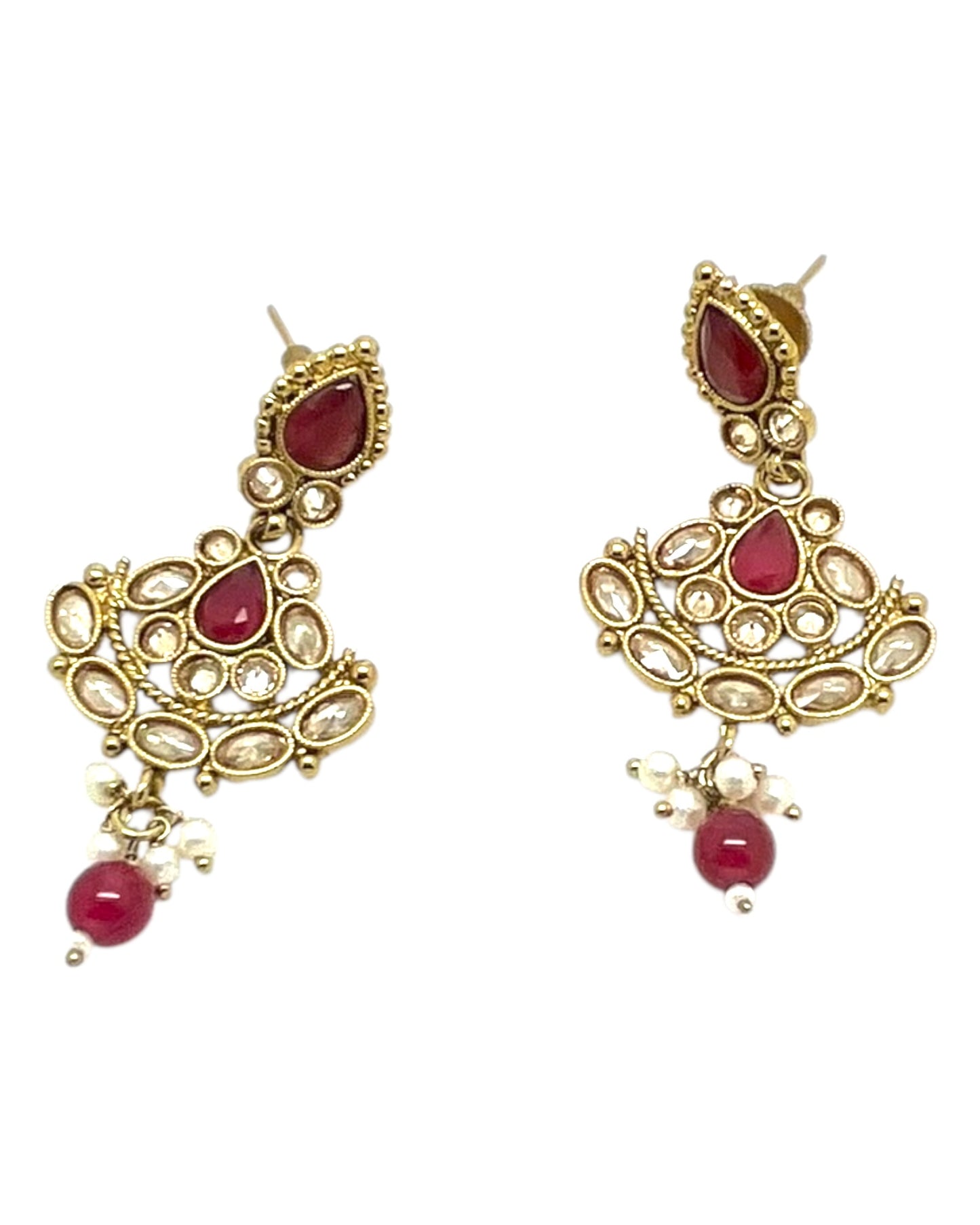 Fuchsia / Magenta /  Dark Pink - Small Size Antique Gold Finish Necklace Set with Earrings - Bollywood - AE2518 08A25