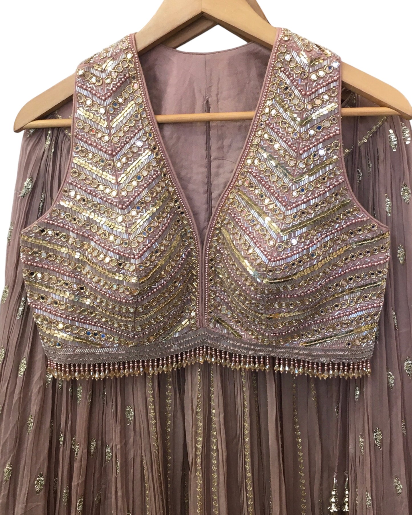 Dusty Pink - Designer Halter Neck Blouse, Chiffon Lehenga Set - Weddings , Sangeet, Henna, Haldi - 24h Dispatch -ZC1333 KKP
