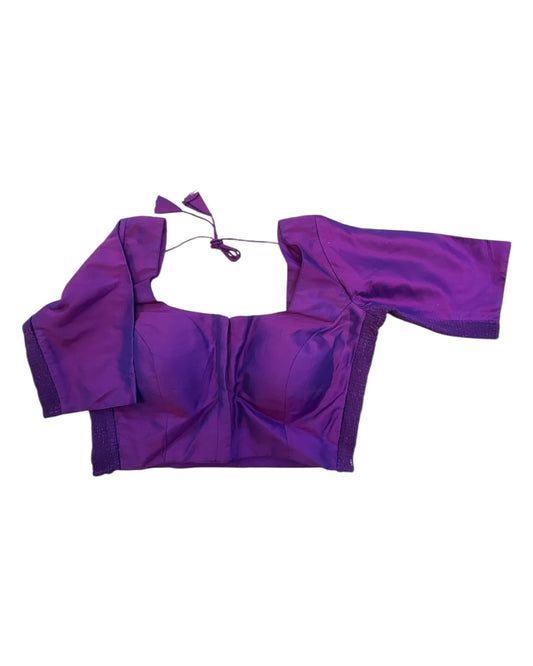 Brinjal / Purple - HYBRID Silky Saree blouse - With Elastic on both side for Great fit - Size 36",38", 40" S M L - VAM1216 Ap