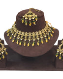 Yellow - Large Size Antique Gold Finish Necklace Set with Earrings - HB999 KT 0424