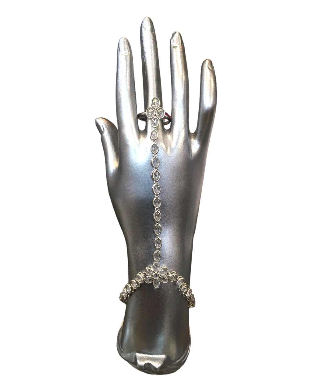 Clear - Silver Finish Panja / Indian Ladies Hand Accessory - Fashion Jewellery - Bollywood - Weddings - KAJ999 Tp 1023