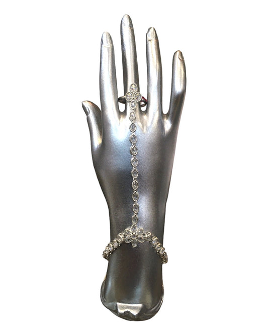 Clear - Silver Finish Panja / Indian Ladies Hand Accessory - Fashion Jewellery - Bollywood - Weddings - KAJ999 Tp 1023