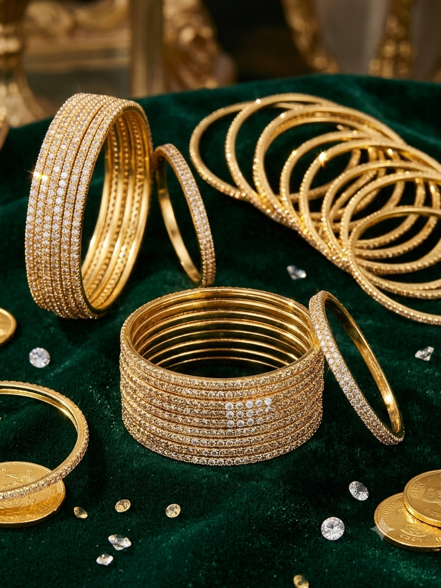 Antique / Dark Gold Stones - Set of 8 Diamante Stone Bangles - M to XXL - HAN2602 07Ka26
