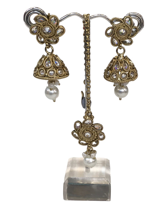 Clear - Medium - Antique Gold Finish Necklace Set with Earrings - DAJ474 H 0724