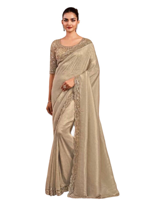 Champagne / Light Brown - Chiffon Saree with Fancy Ready made Blouse - SRV7906 JA 0624