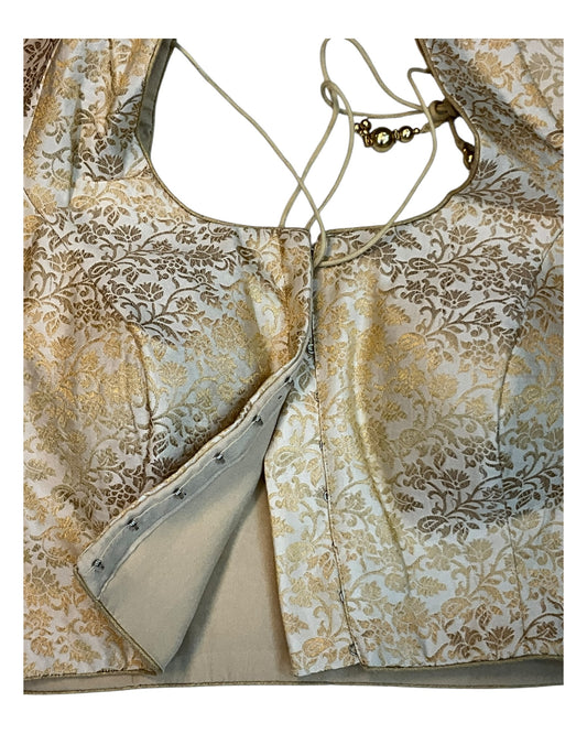 38" & 42" - Cream Light Gold - Banarasi Brocade Saree / Lehenga Blouse -UK Stock - Quick Dispatch - X1126 01A25