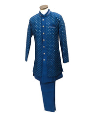 Teal Blue - Mens Soft Sherwani with Long Waistcoat - UK Stock - 24h Dispatch - SWAS JY 0923